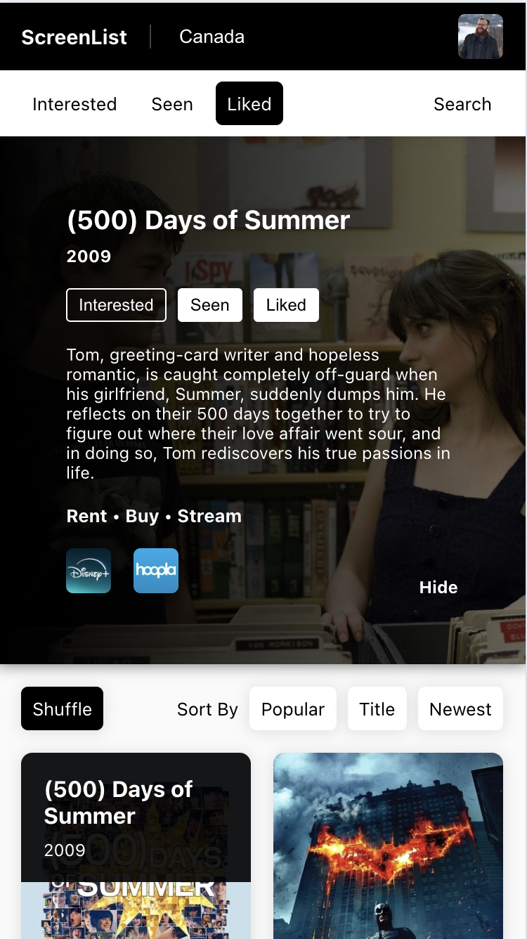 Screenshot of ScreenList